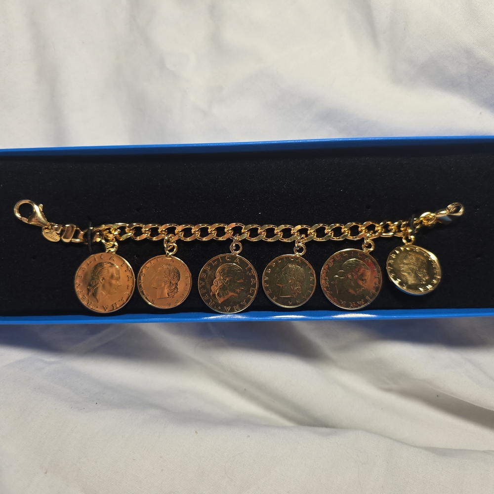 Bellezza Italy Gold Coin Charm Bracelet